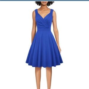 GRACE KARIN Women's Retro V-Neck Pinup Evening Party Dress Size XXL Blue